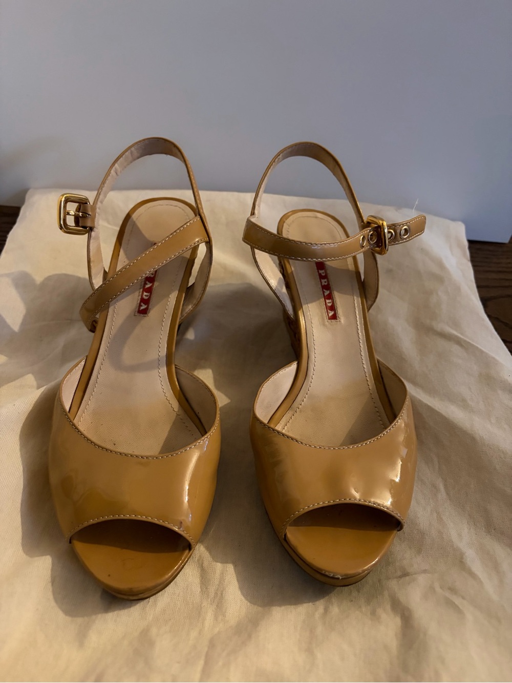 Prada Beige Leather Open-Toe Slingback Sandals - Picture 3 of 6